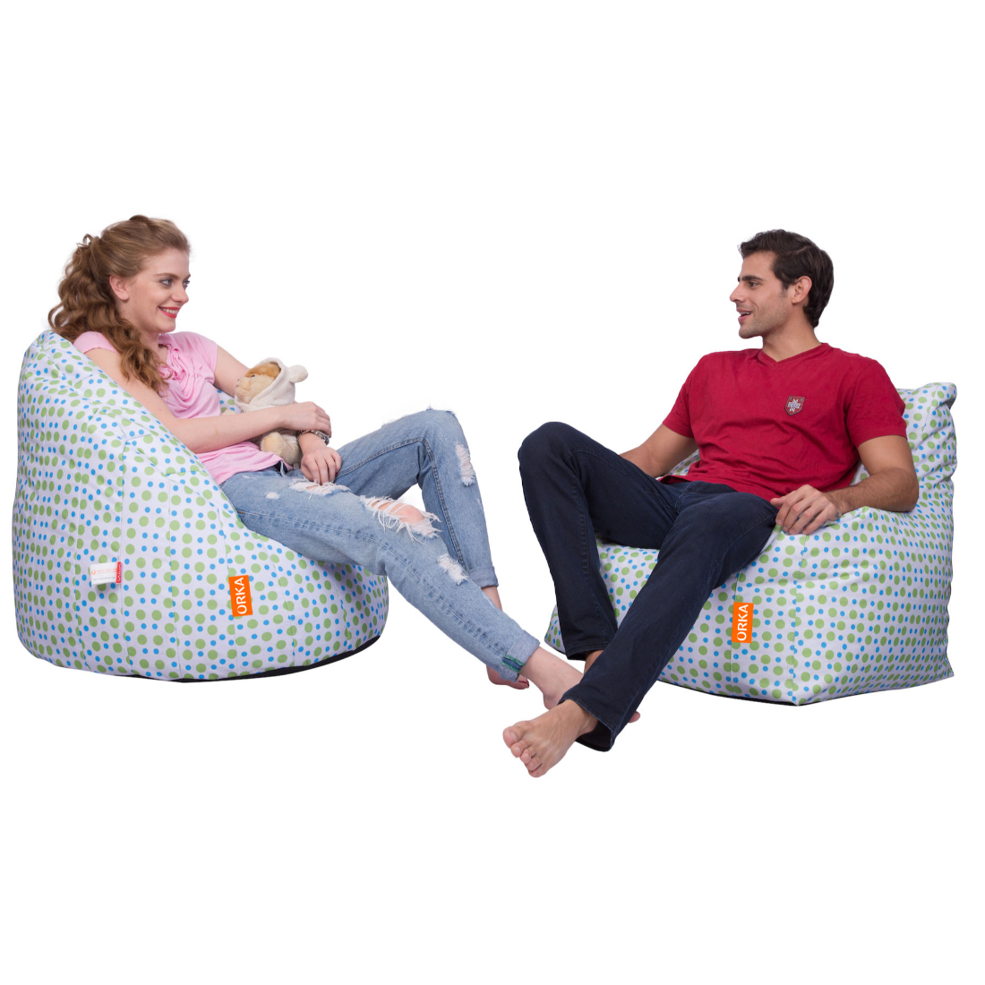 Can bean bags Combo Arm Chair, Big Boss Chair, Footstool Bean Bag (Polka Dot)